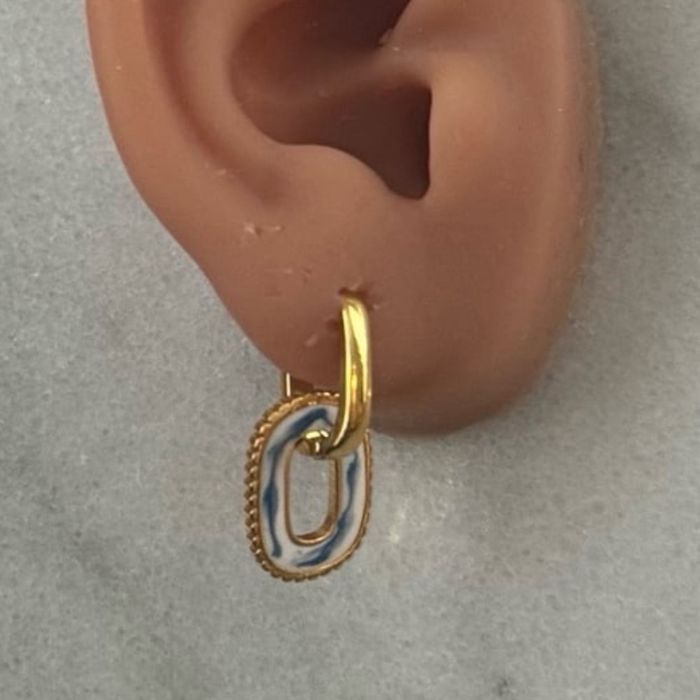 Gold Blue White Oriental Painted Double Oval Hoop Earrings
Brand New - Picture 3 of 4